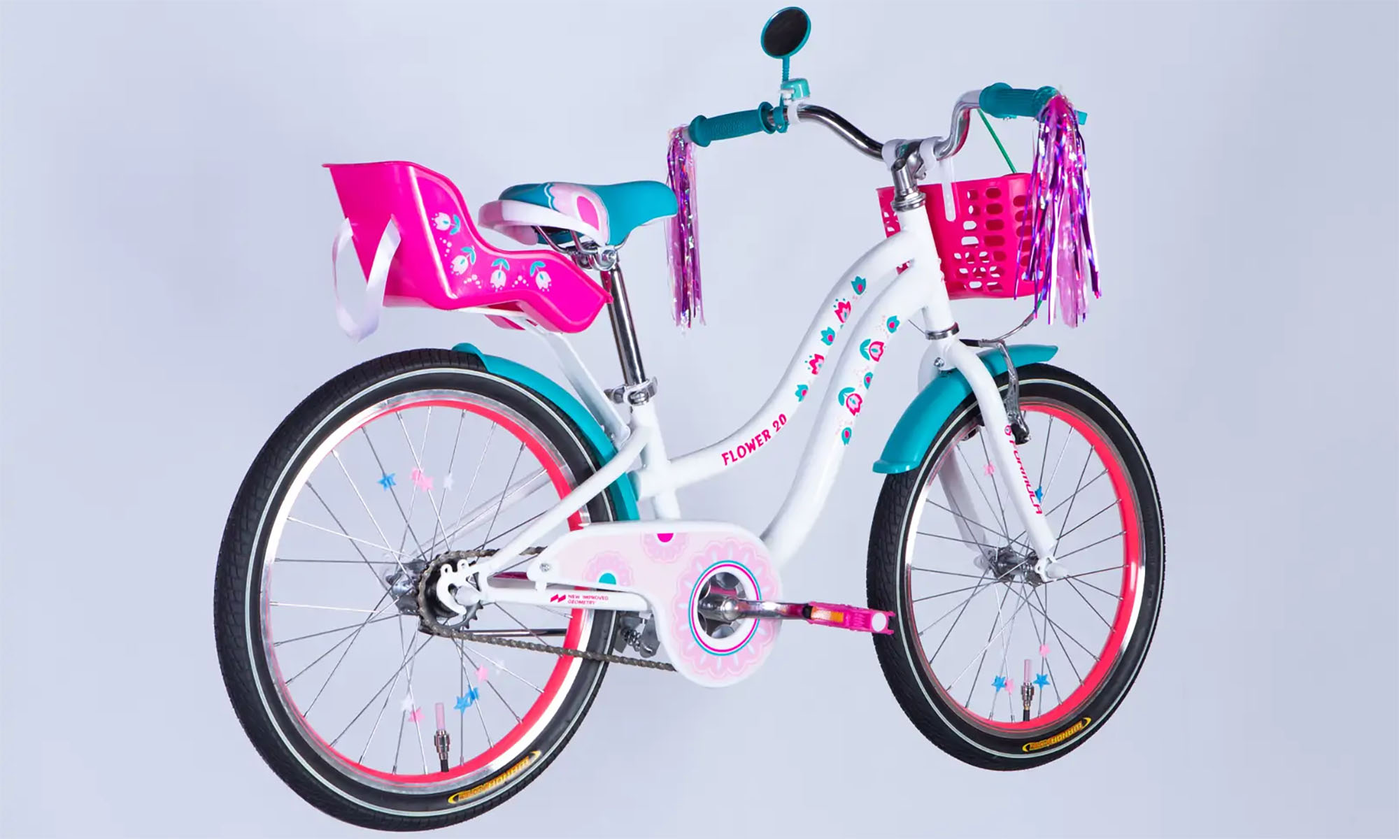 Велосипед Formula Kid FLOWER PREMIUM BH 20", размер XXS, рама-10", год 2026, белый с розовым и бирюзовым 4