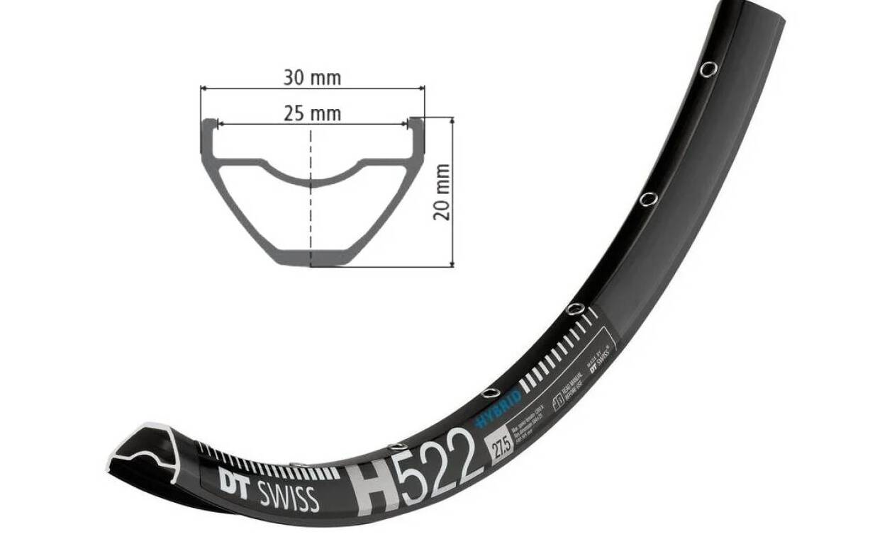 Обод DT Swiss H 522, 27.5", размер 584×25 мм, 28 отверстий, ниппель Presta, дисковые тормоза, черный 2