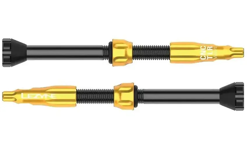 Ниппель для бескамерки Lezyne CNC TLR Valve, длина 60 мм, комплект 2 штуки, золотистый