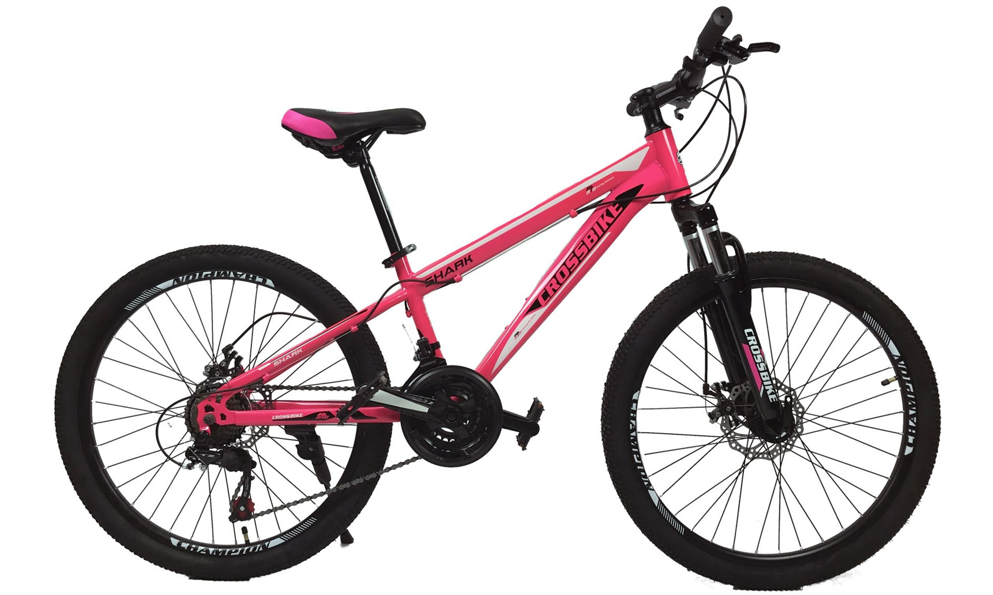 Велосипед CrossBike Shark 24", размер XXS, рама 11", 2021, Розовый-Черный-Белый 