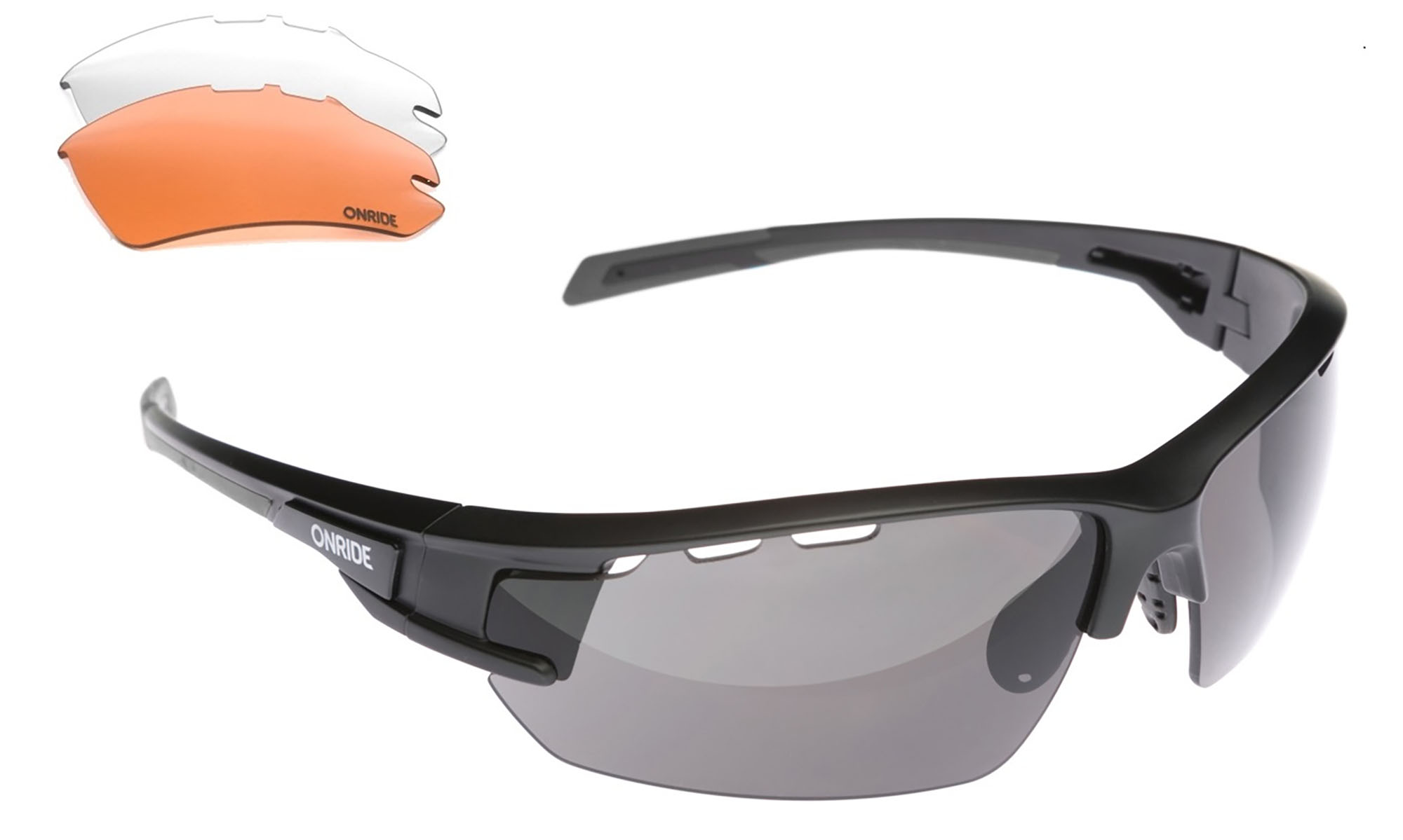 Очки ONRIDE Leader 40 матово-черные с линзами: дымчатые кат. 3 (17%), оранжевые кат. 2 (37%), прозрачные (100%) 