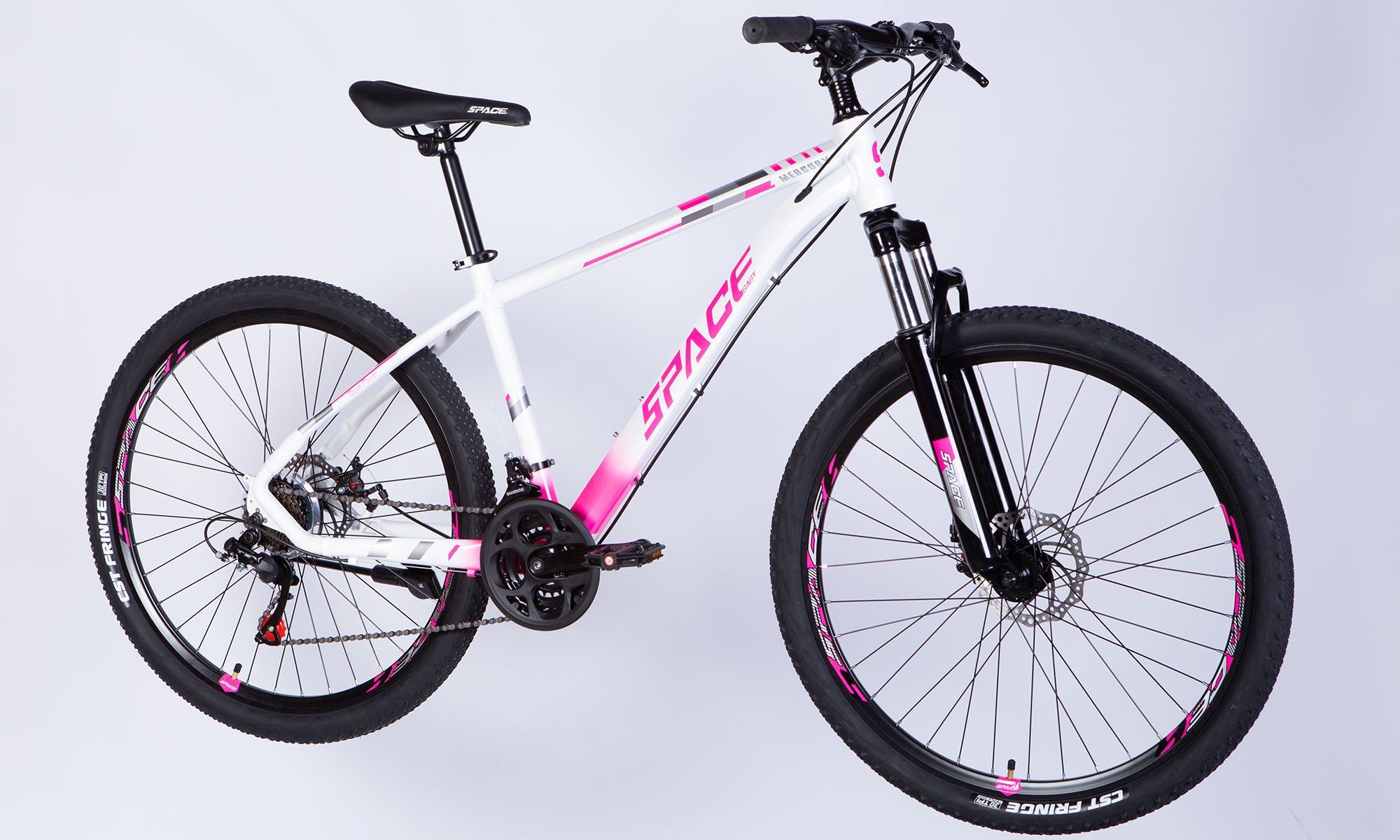 Велосипед SPACE MERCURY DD FR, 27.5", AL, размер M, рама-17", 2025, бело-розовый  2
