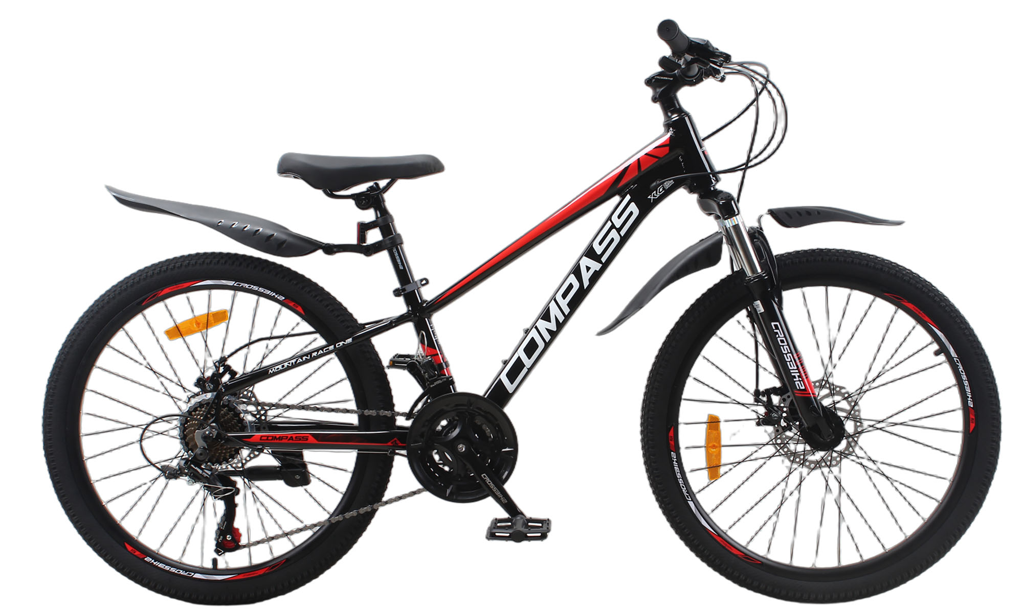 Велосипед CrossBike COMPASS 24", размер XXS, рама 11", год 2026, Черный-Красный 
