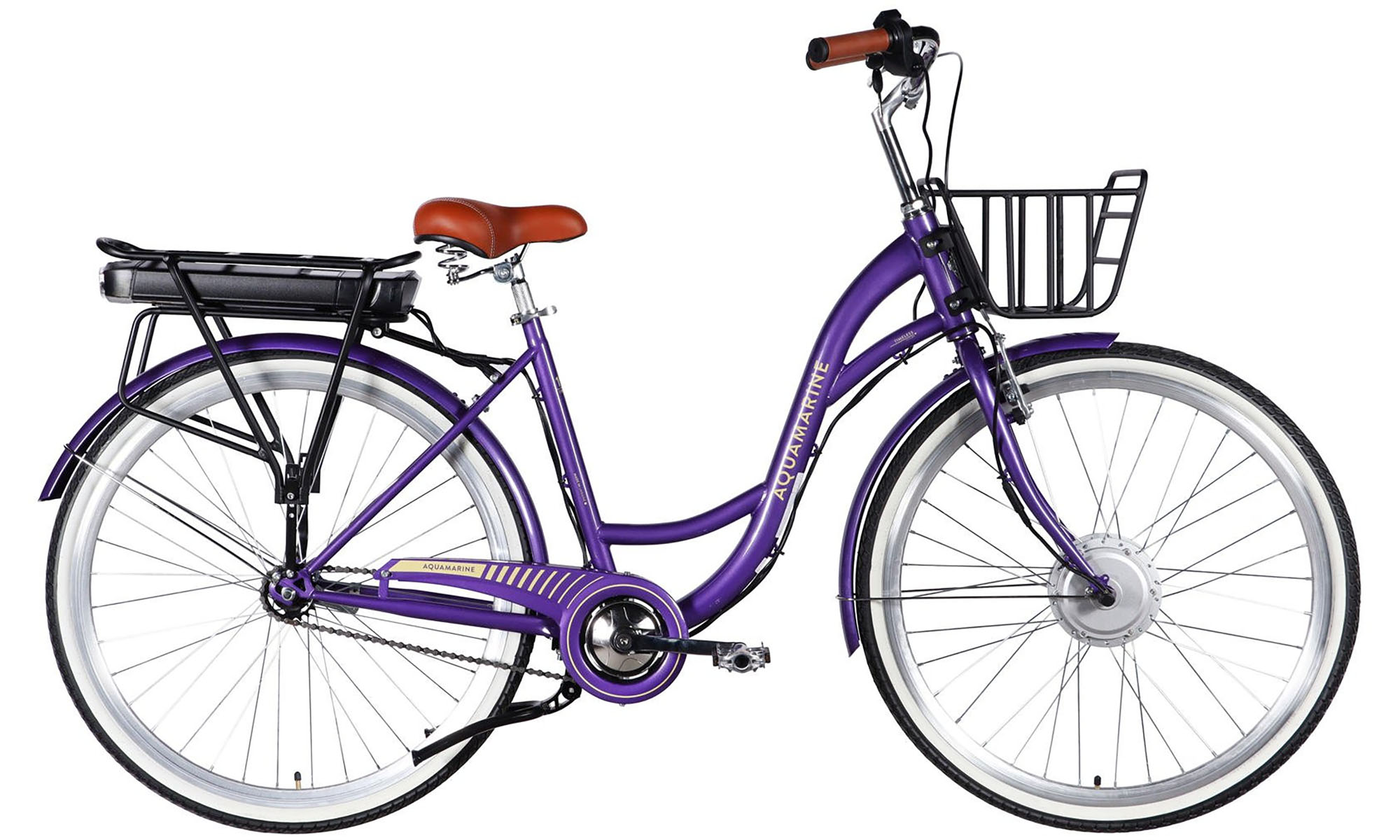 Велосипед с электроприводом Dorozhnik eAQUAMARINE BH 28", размер L, рама-19", 36B, 13А*ч, 500Вт, год 2026, фиолетовый с корзиной 