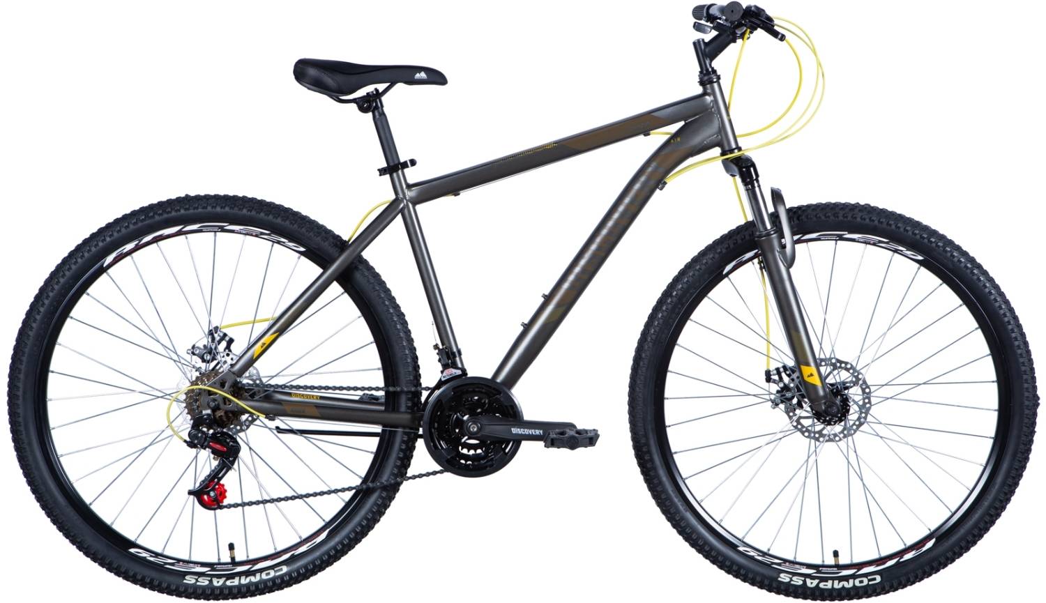 Фотография Велосипед Discovery RIDER 29" размер XL рама 21 2024 Темно-серебристый с желтым