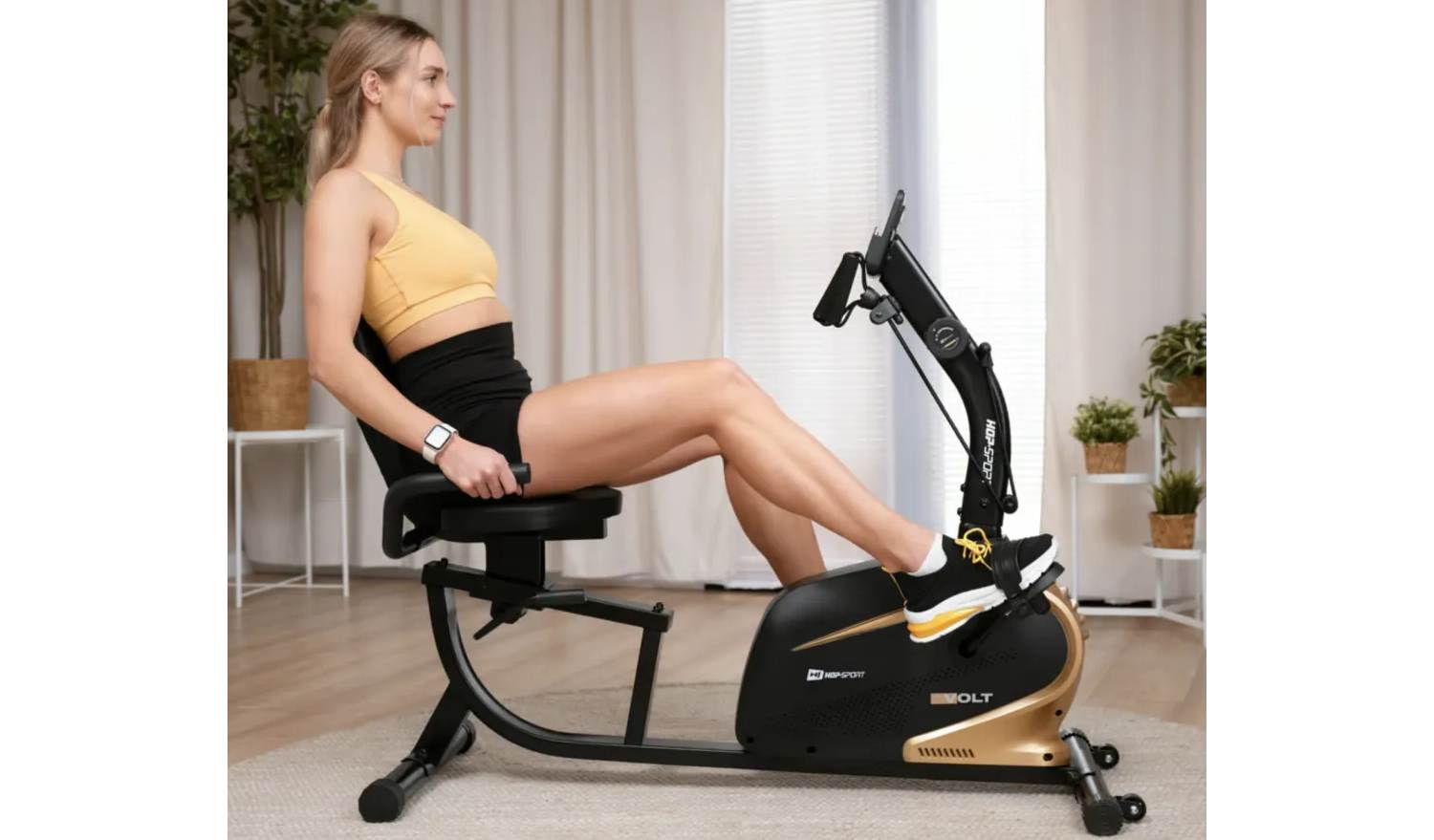 Горизонтальний велотренажер Hop-Sport HS-045L Volt магнітний золотий 14