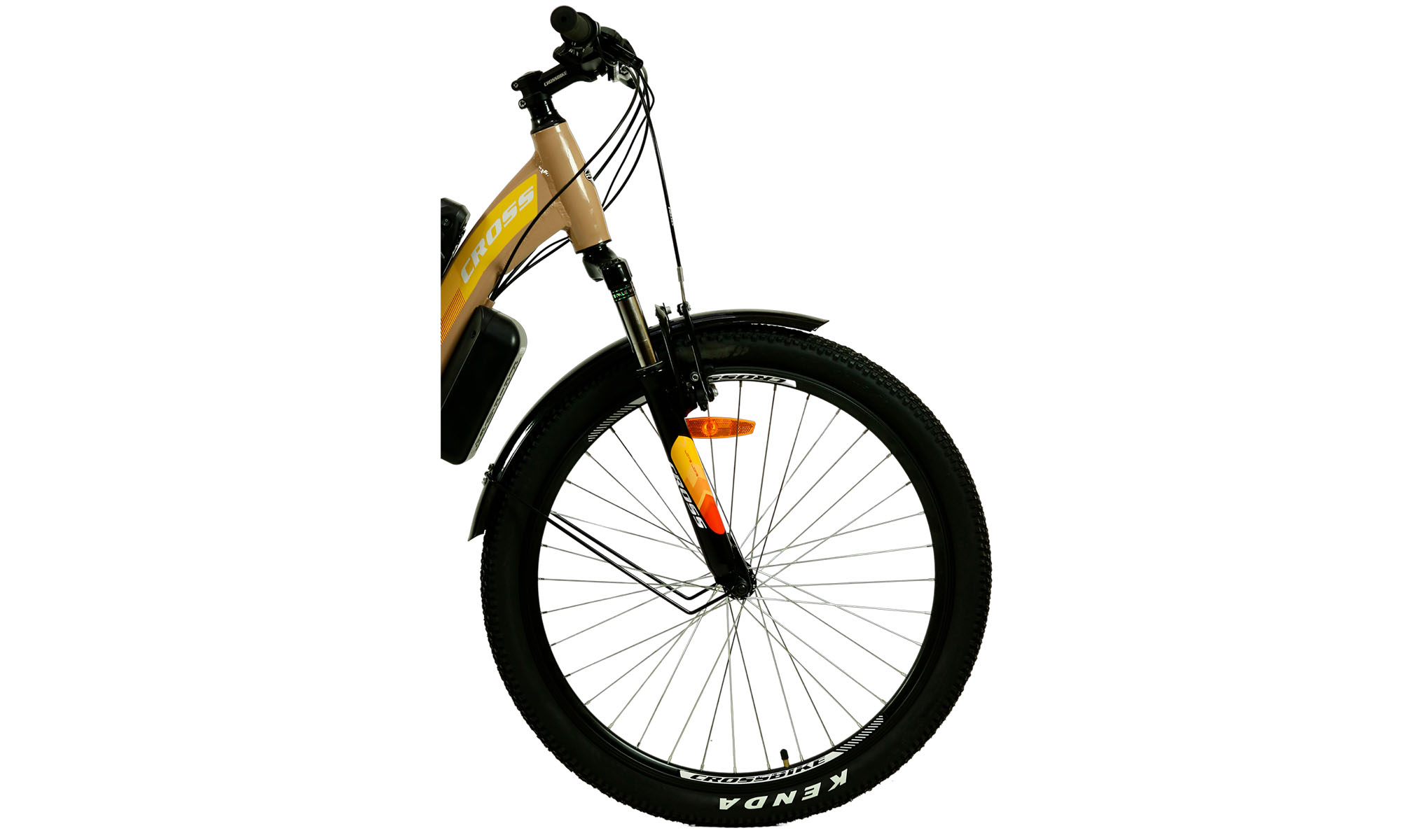 Фотография Электровелосипед Cross Elite 26", размер M, рама 17", 2022, Коричневый, 350W, 10Ah 2