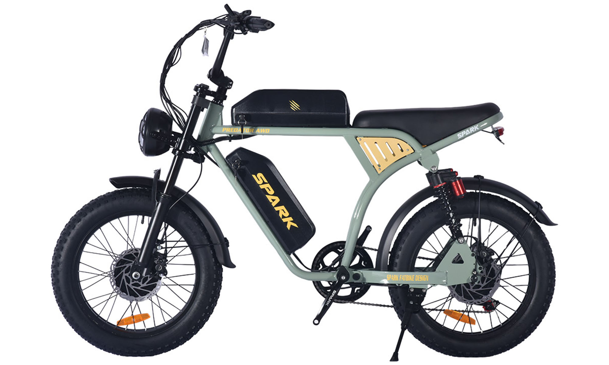 Велосипед с электромотором SPARK PREDATOR AWD 20", 48V / 750W*2 / 20Ah*2 Li-ion, зелено-серый Велосипед с электромотором SPARK PREDATOR AWD 20", 48V / 750W*2 / 20Ah*2 Li-ion, зелено-серый