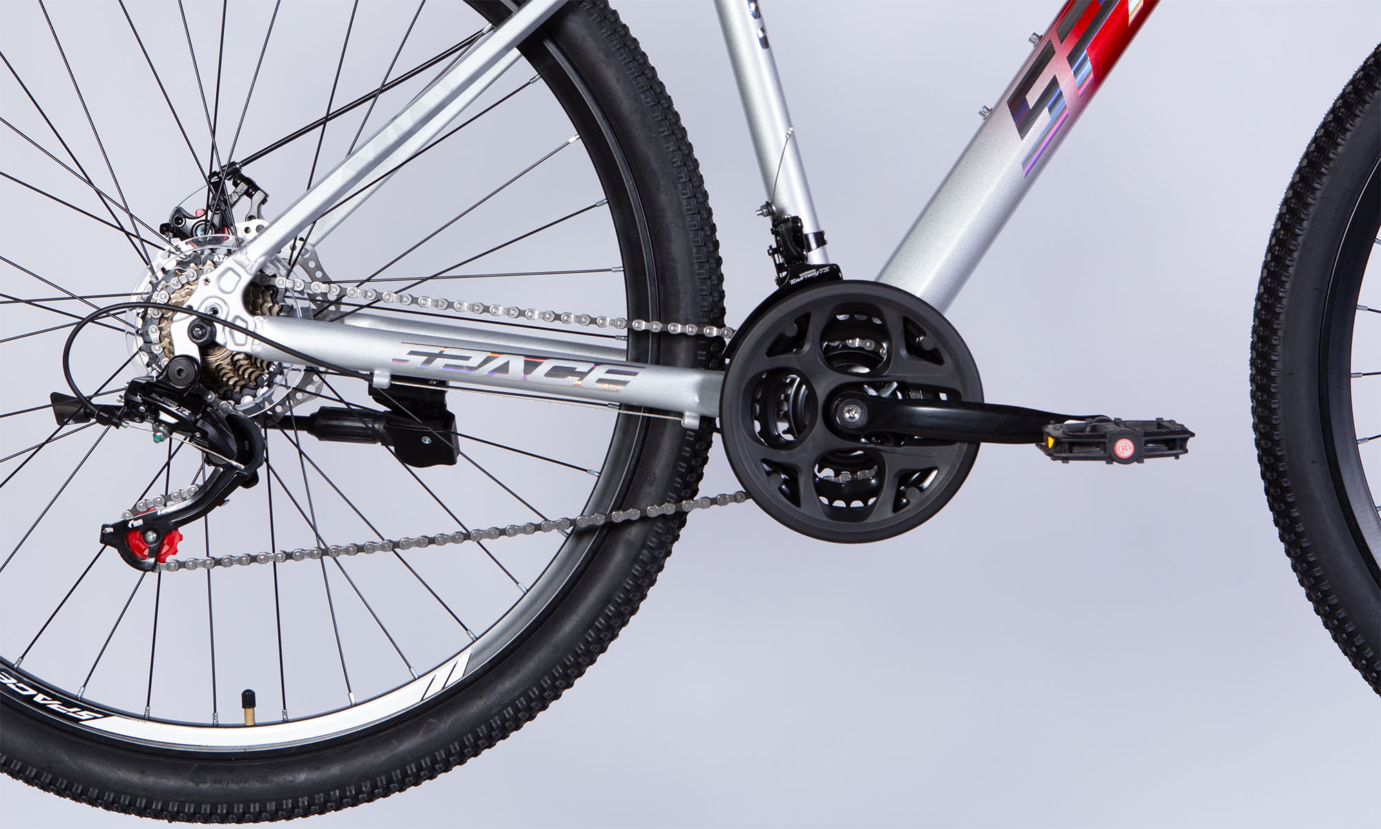 Велосипед SPACE PHAETON DD FR 29", AL, размер L, рама 20", 2025, серебристо-красный 7