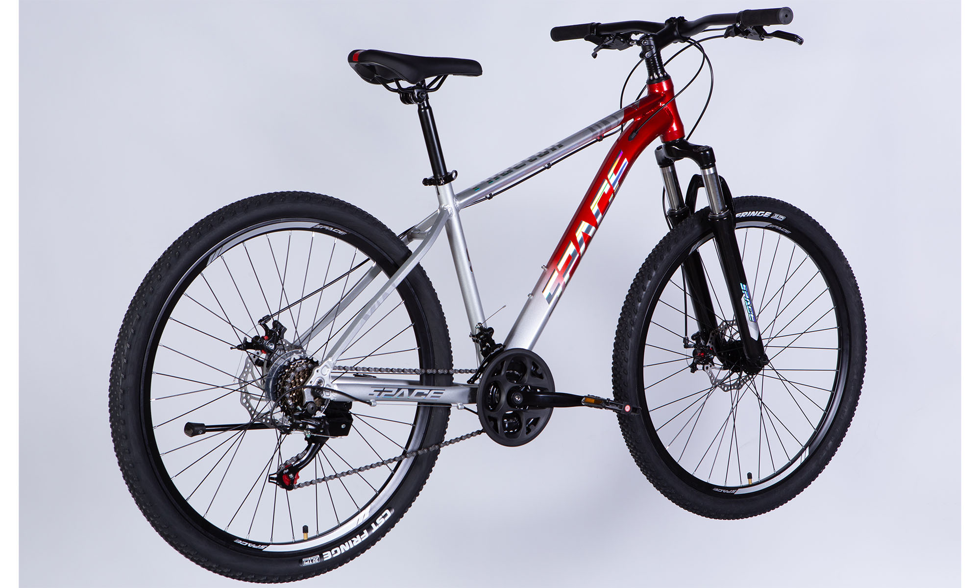 Велосипед SPACE PHAETON DD FR, 27.5", AL, размер M, рама-17", 2025, серебристо-красный 7 Велосипед SPACE PHAETON DD FR, 27.5", AL, размер M, рама-17", 2025, серебристо-красный 7