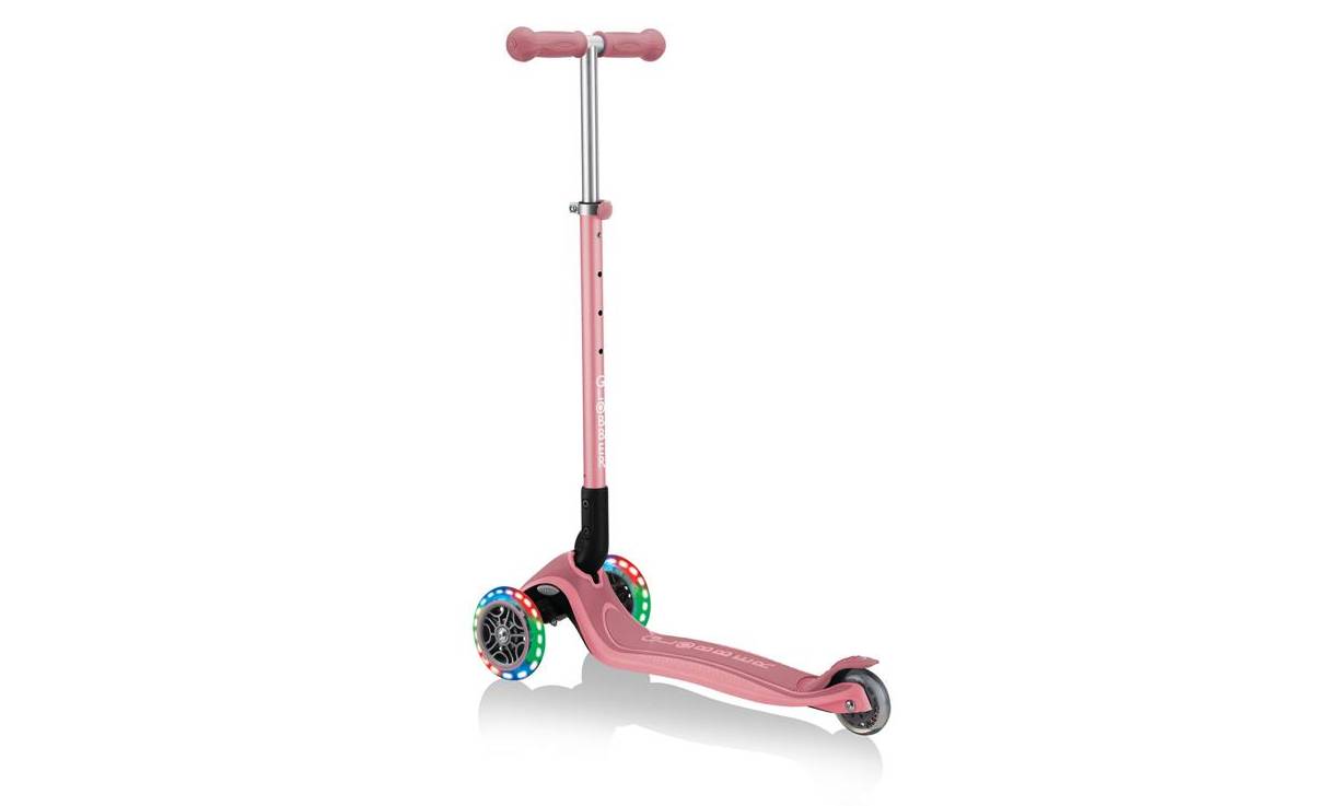 Фотография Самокат GLOBBER PRIMO FOLDABLE PLUS LIGHTS, пастельно-розовый, колёса с подсветкой, 3+ 2