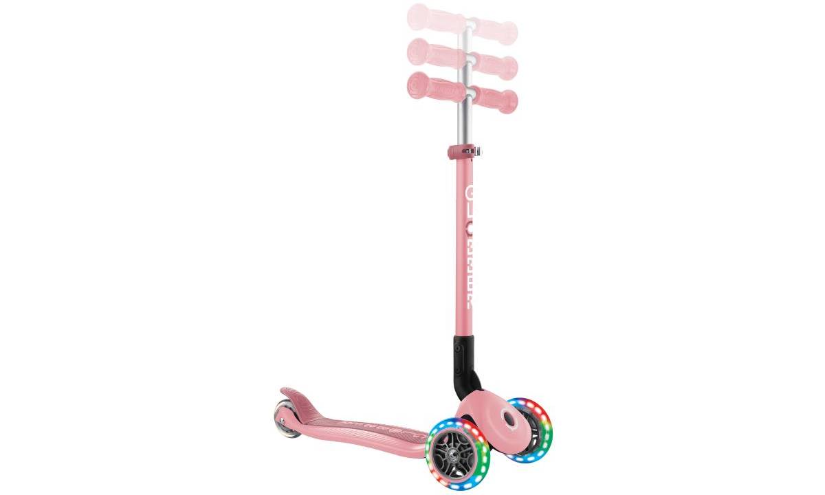 Фотография Самокат GLOBBER PRIMO FOLDABLE LIGHTS, пастельно-розовый, колеса с подсветкой, 3+ 3