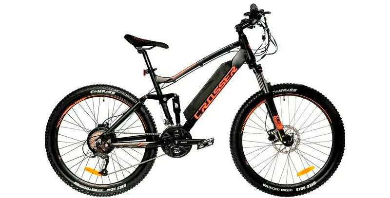 Фотография Велосипед Crosser E-GROVES 27,5" 36V/350W 14A Черно-оранжевый