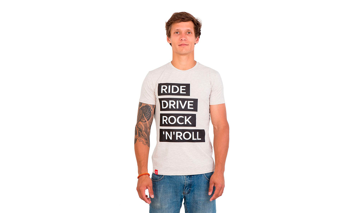 Фотография Футболка мужская Ride drive rock&roll Бежевый, размер M 
