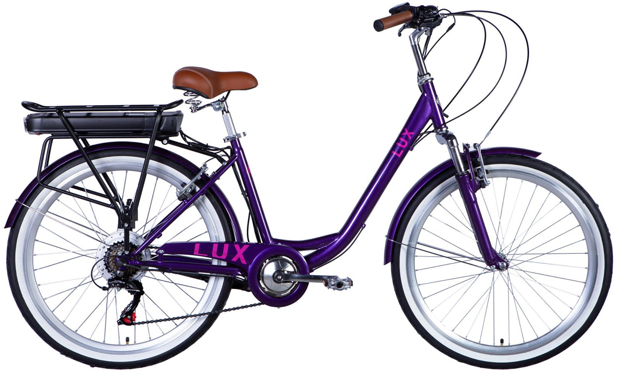 Велосипед с электроприводом Dorozhnik eLUX Vbr FR 26", размер M. рама-17", 36B, 13А*ч, 500Вт, год 2026, сливовый (матовый) 