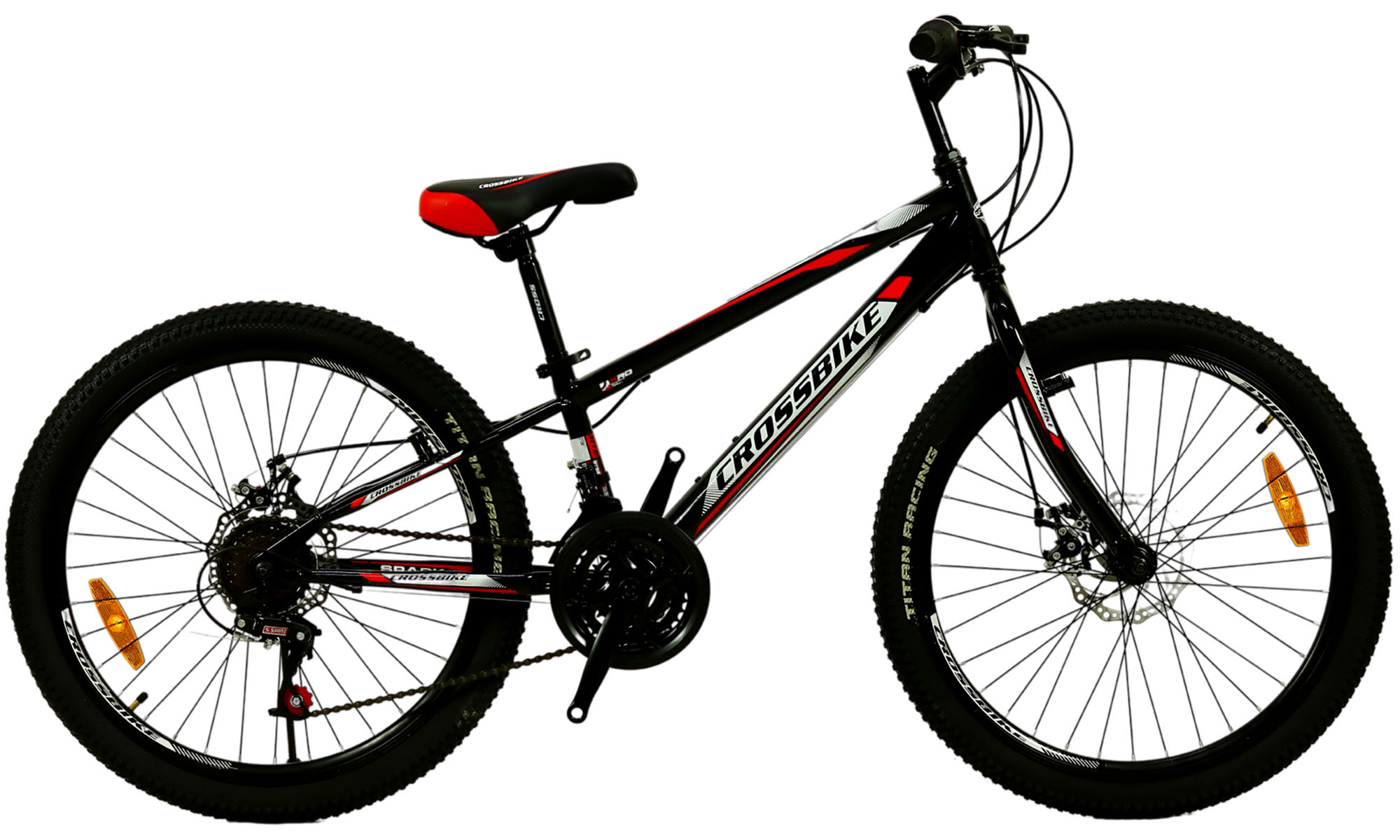 Велосипед CROSSBIKE Spark D 24", размер XXS, рама 11", год 2023, Черный-Красный Велосипед CROSSBIKE Spark D 24", размер XXS, рама 11", год 2023, Черный-Красный