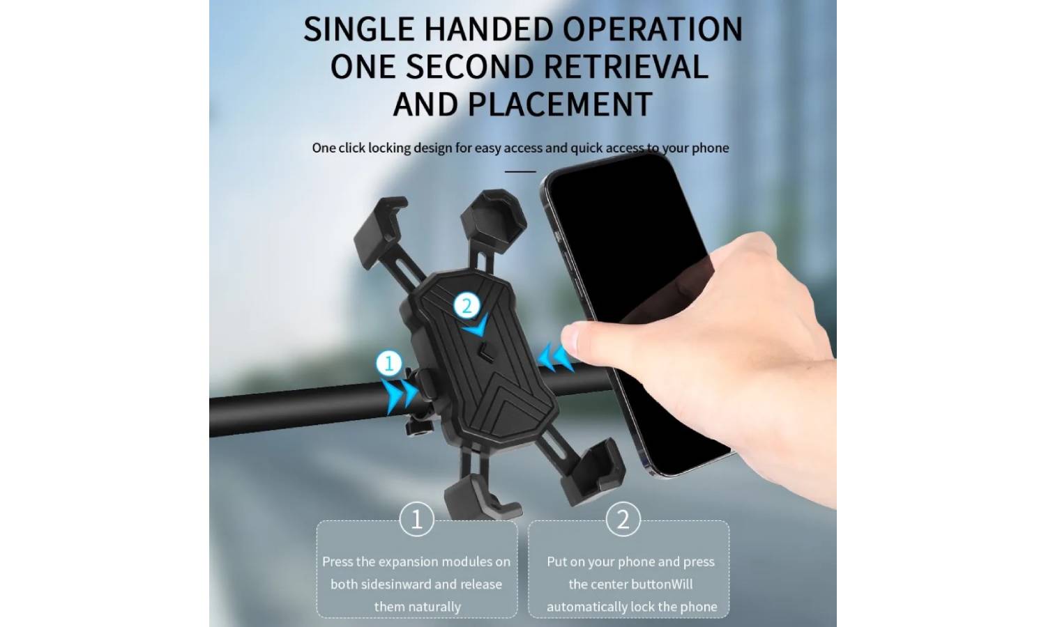 Фотография Велодержатель смартфона BauTech HW129 для телефона, авто фиксация черный 5