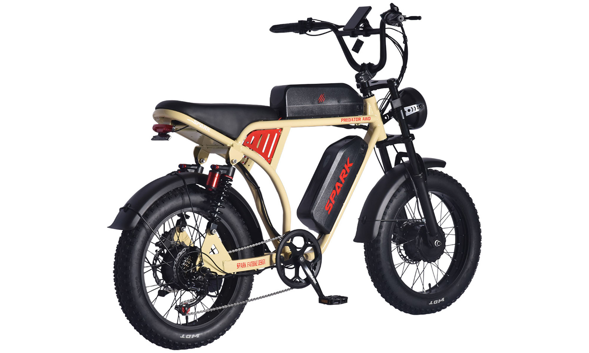 Велосипед с электромотором SPARK PREDATOR AWD 20", 48V / 750W*2 / 20Ah*2 Li-ion, Бежевый 2 Велосипед с электромотором SPARK PREDATOR AWD 20", 48V / 750W*2 / 20Ah*2 Li-ion, Бежевый 2