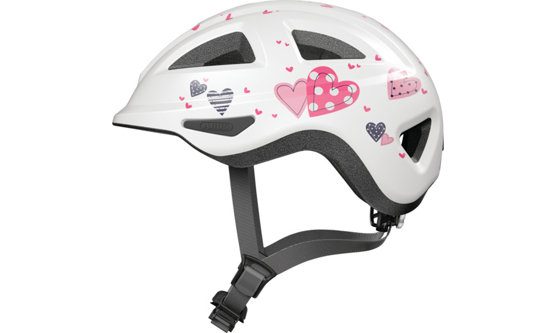 Фотография Велошлем детский ABUS ANUKY 2.0 ACE White Heart, размер M (52-57 см)  Бело-розовый 