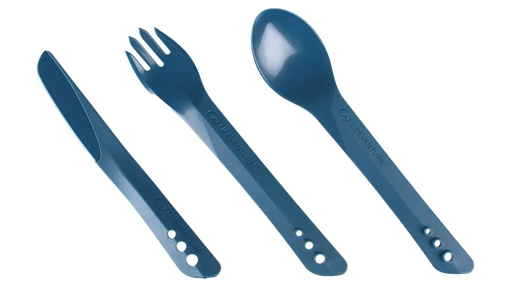 Фотография Вилка, ложка, нож туристические Lifeventure Ellipse Cutlery navy blue
