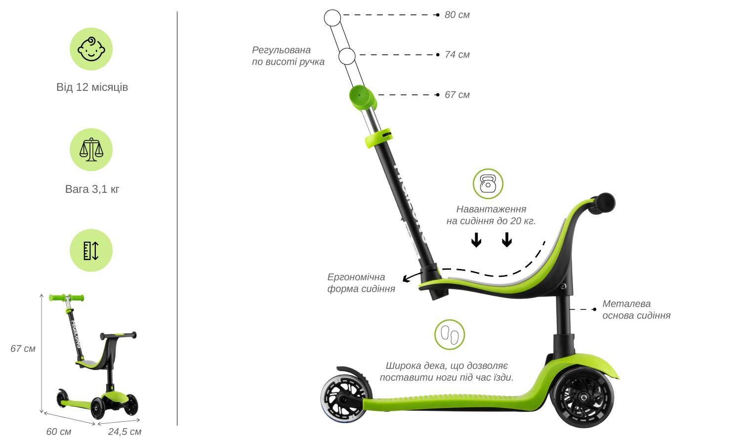 Самокат Miqilong Alamo зеленый 3