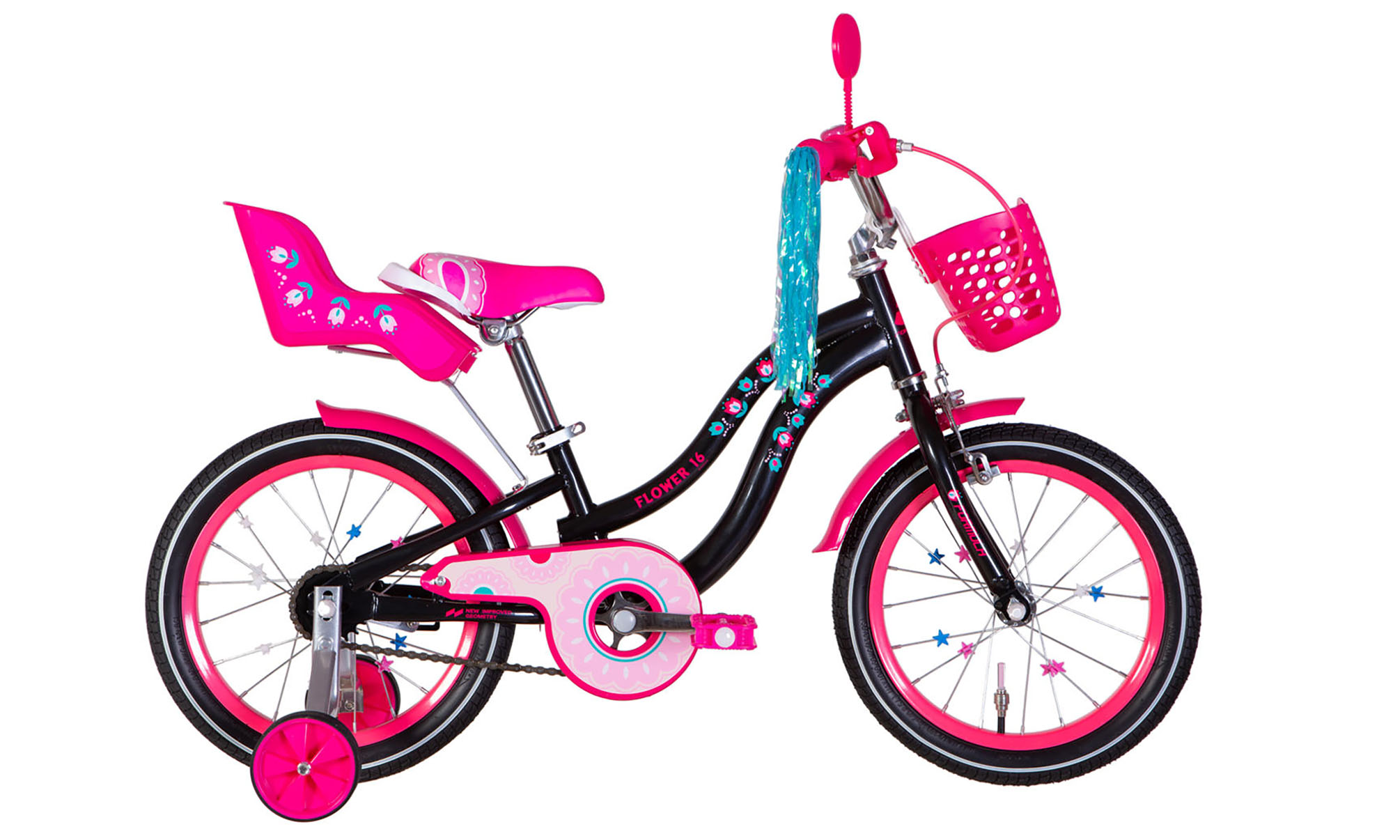 Велосипед Formula Kid FLOWER PREMIUM BH 16", размер XXS, рама-8,5", год 2026, черный с розовым 