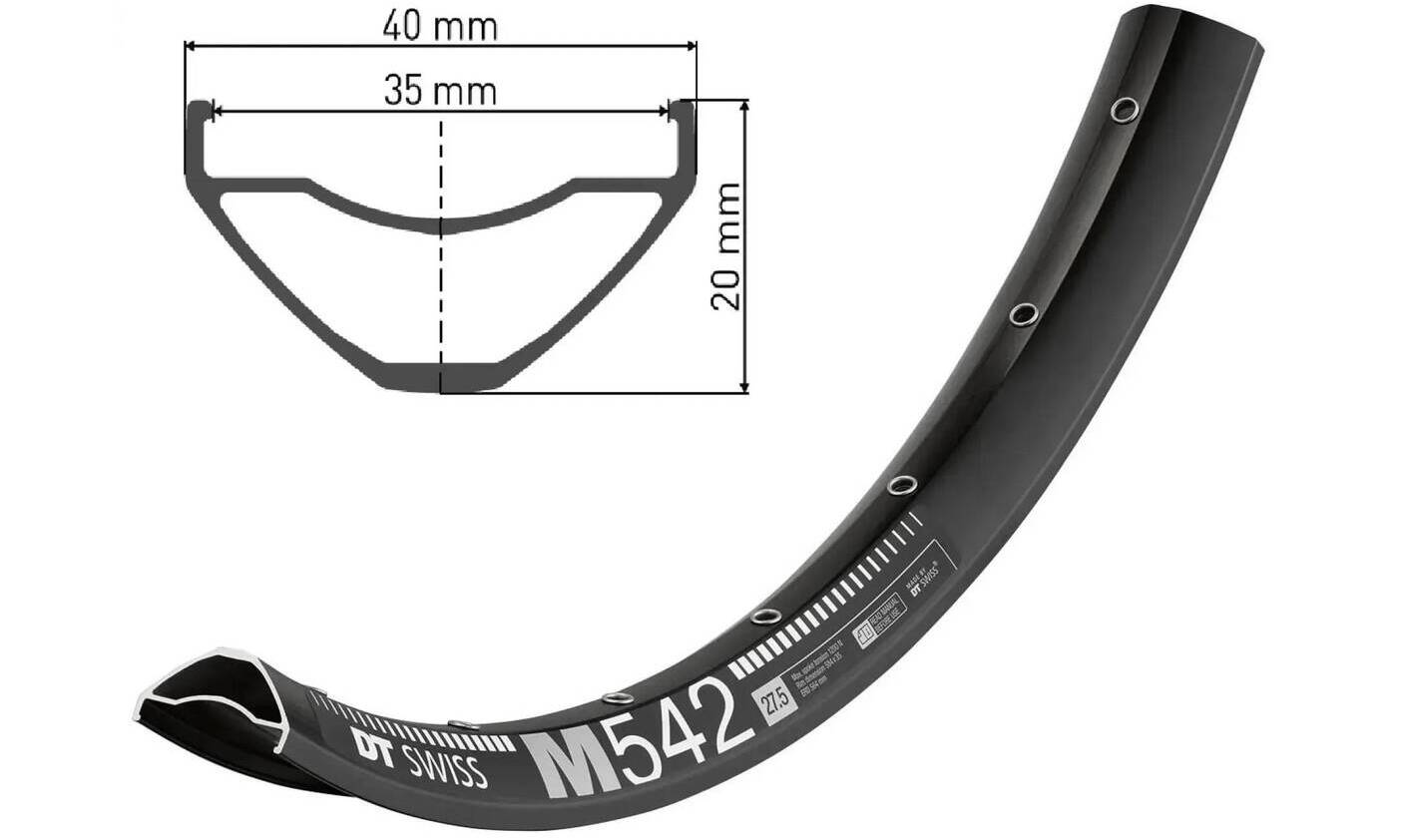 Обод DT Swiss M 542, 27.5", размер 584×35 мм, 28 отверстий, ниппель Presta, дисковые тормоза, черный 2