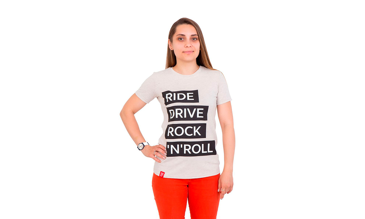 Фотография Футболка женская Ride drive rock&roll, Бежевый, размер M 