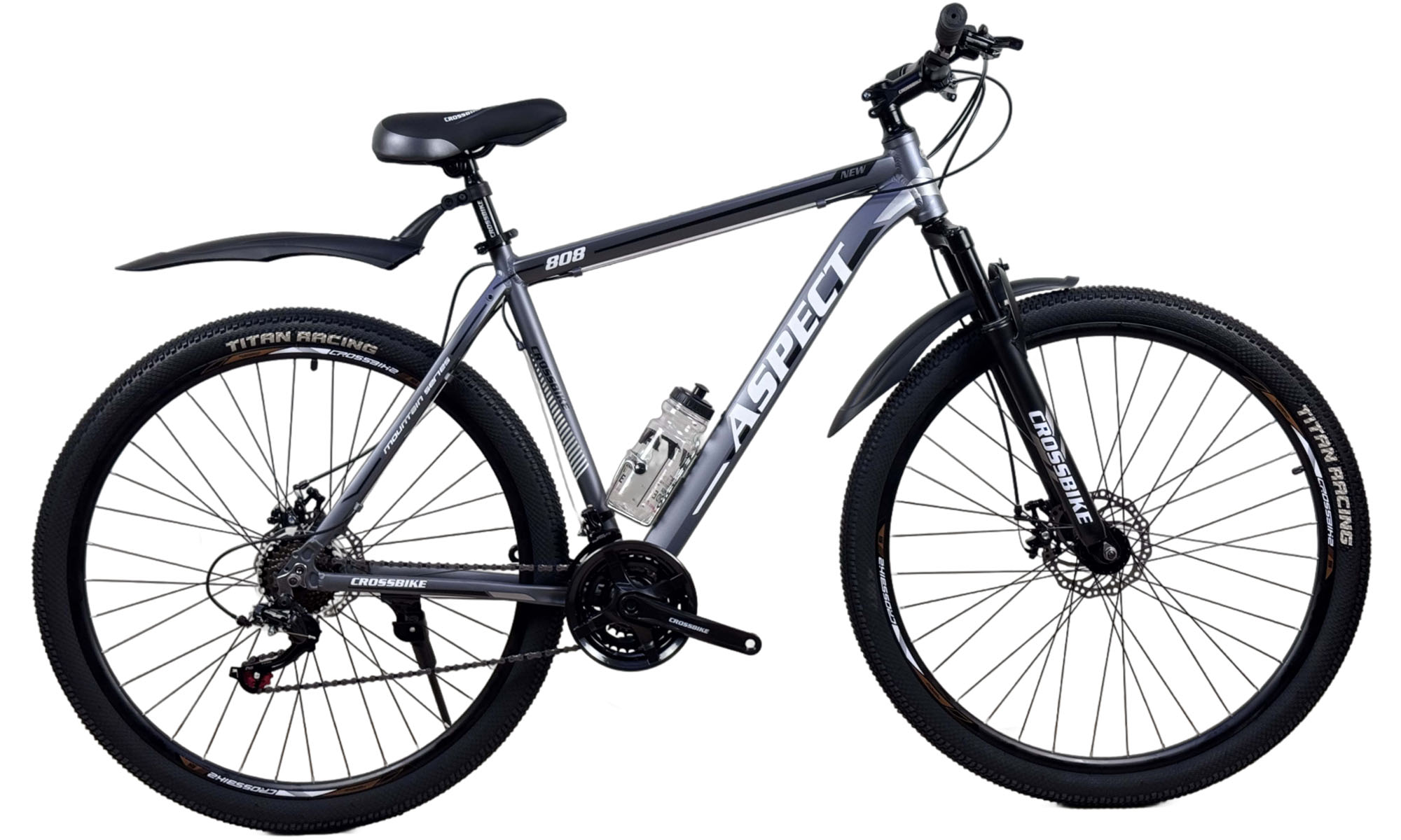 Велосипед CrossBike Aspect 29", розмір XL, рама 21", рік 2026, Чорний-Сірий Велосипед CrossBike Aspect 29", розмір XL, рама 21", рік 2026, Чорний-Сірий