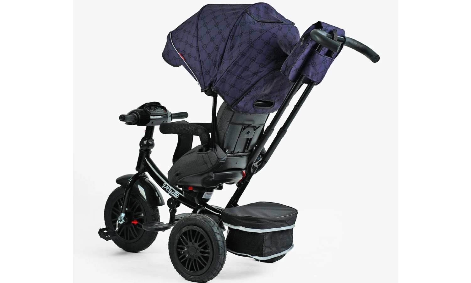 Детский велосипед 3-х колесный Best Trike PERFETTO с детской ручкою, крышей, поворотное сидение, фара, Черный 2