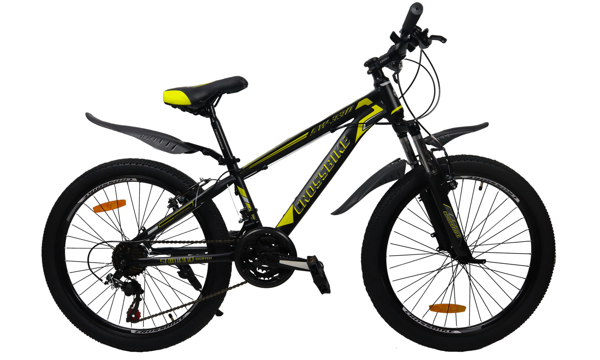 Фотография Велосипед CrossBike Atlas 24", размер XXS, рама 12", 2021, Черный-Неоновый желтый