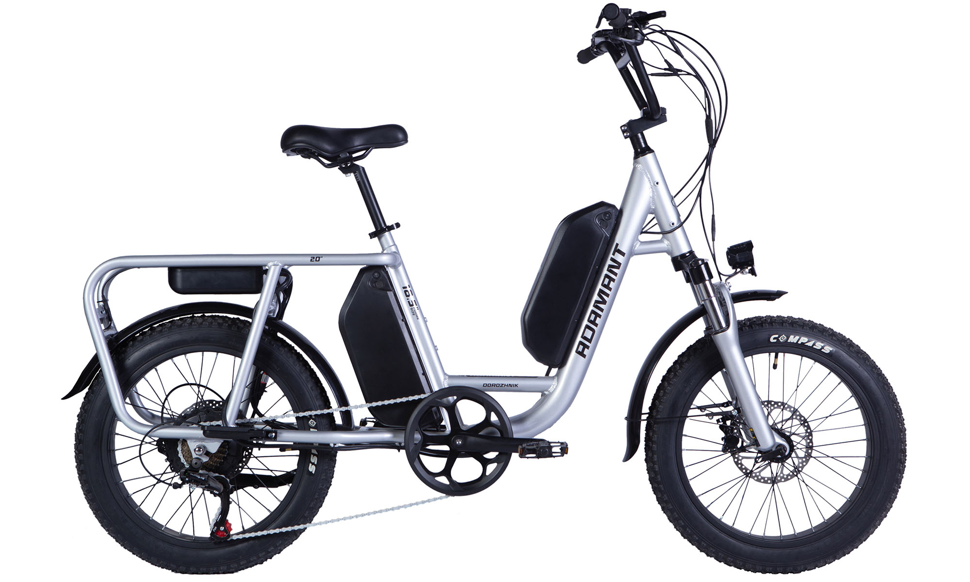 Велосипед с электроприводом Dorozhnik eADAMANT HDD 20", размер M, рама-18,5", 48B, 17.5+12.5А*ч, 1000Вт, год 2025, серебристый Велосипед с электроприводом Dorozhnik eADAMANT HDD 20", размер M, рама-18,5", 48B, 17.5+12.5А*ч, 1000Вт, год 2025, серебристый