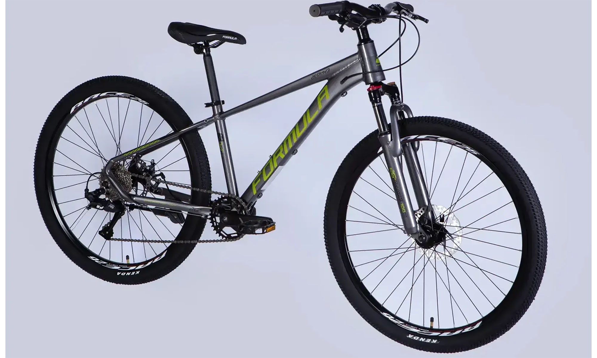 Велосипед Formula ZEPHYR 3.0 DD CS, 26", размер XS, рама 14", год 2026, серый с зеленым 5