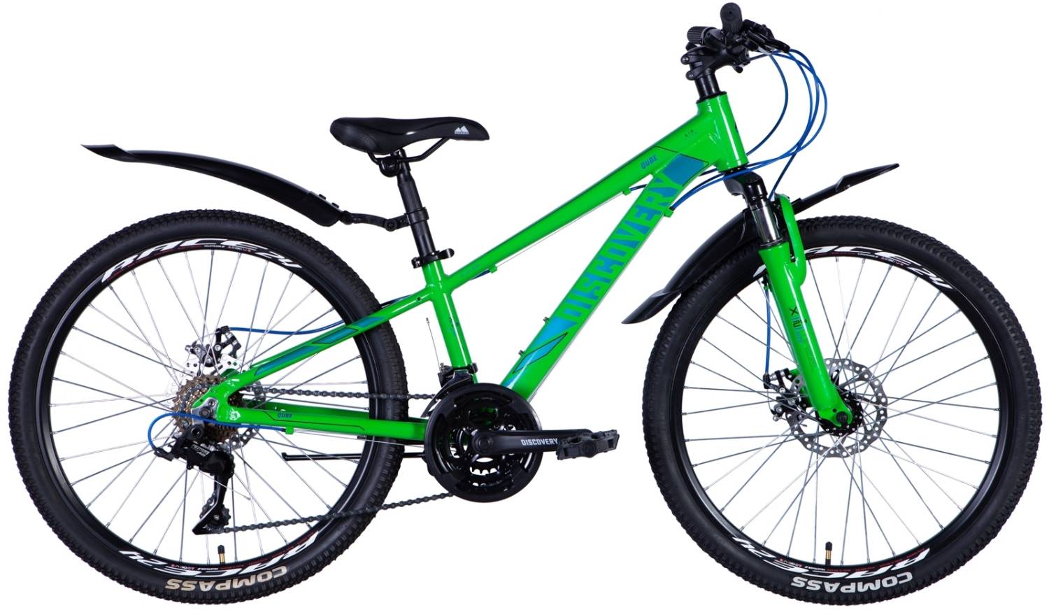 Фотография Велосипед Discovery QUBE AM DD 24" размер XXS рама 11 2024 Зелено-синий 