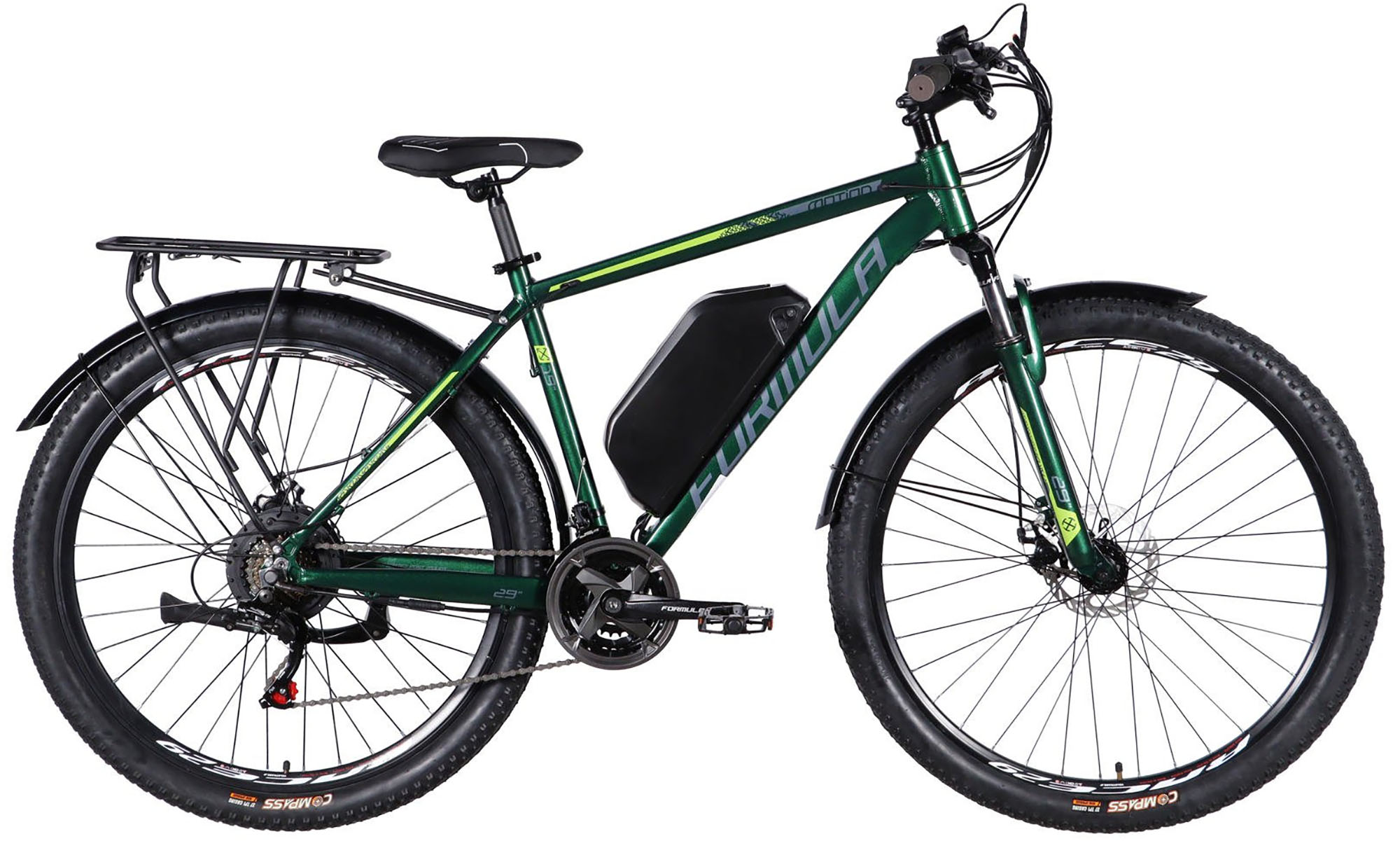 Велосипед с электроприводом Formula eMOTION PLUS DD FR 29", размер L, рама-19", 48B, 15А*ч, 500Вт, год 2026, зелено-серый (матовый) 