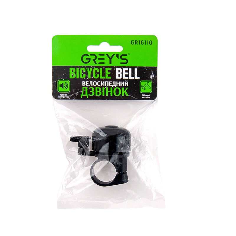 Звонок велосипедный Grey's, механический черный 2 Звонок велосипедный Grey's, механический черный 2