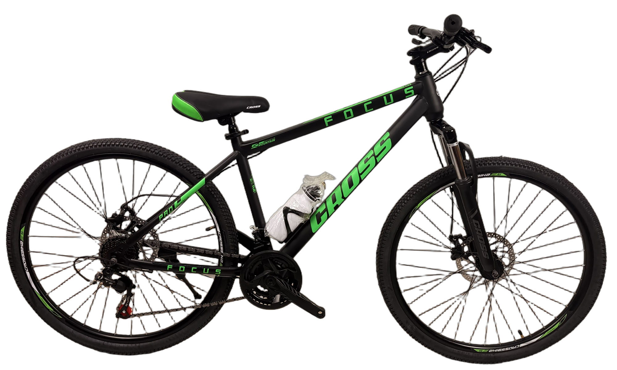 Велосипед Cross Focus 27.5", розмір M, рама 17", рік 2025, Чорний-Зелений Велосипед Cross Focus 27.5", розмір M, рама 17", рік 2025, Чорний-Зелений