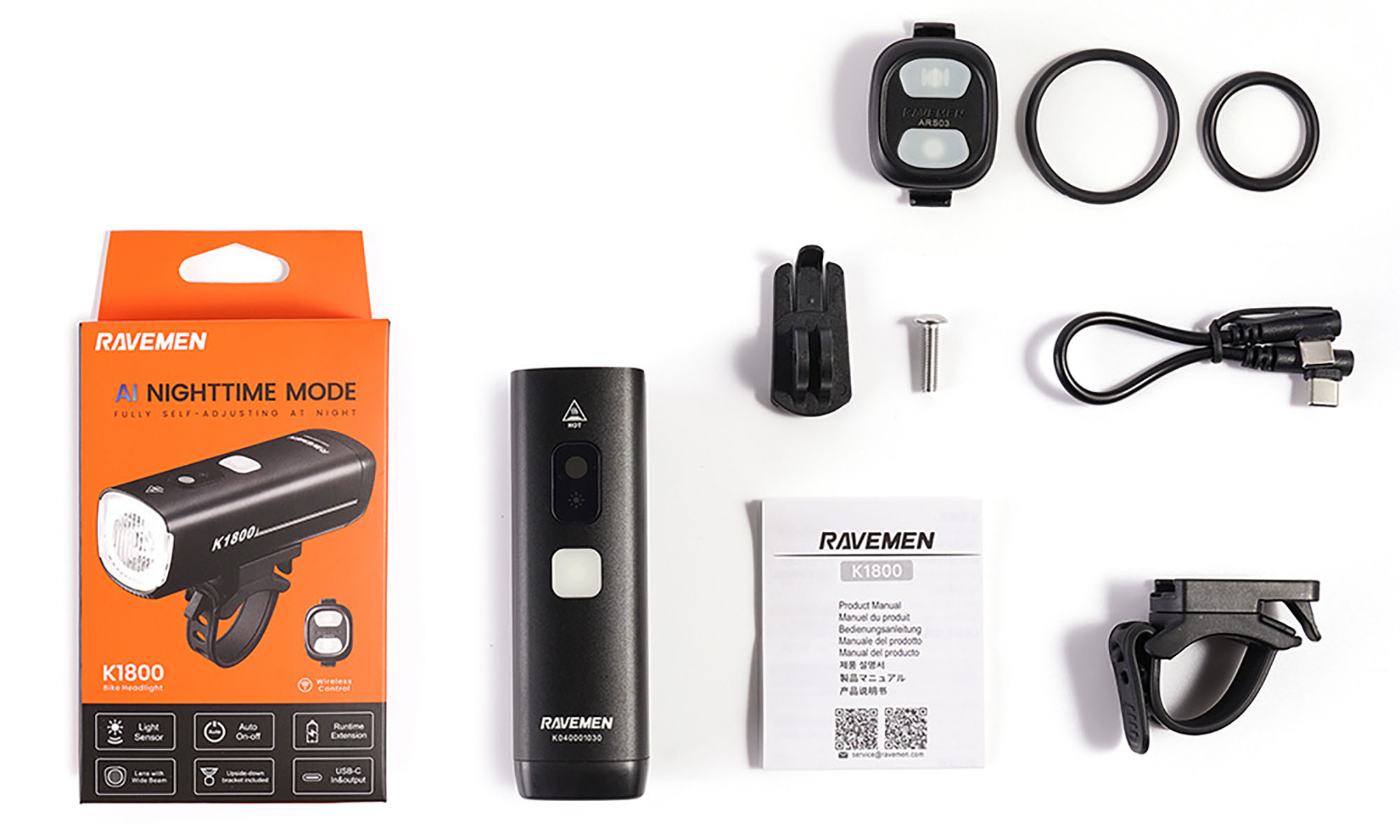 Велосипедна фара Ravemen K1800 (1800 lm, 5000 mAh) з датчиком освітленості, бездротова кнопка 3