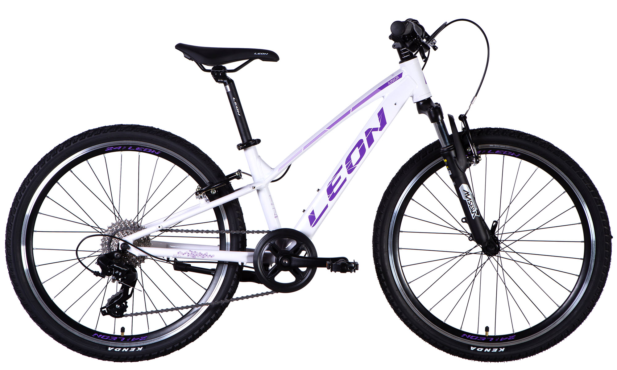 Велосипед Leon JUNIOR AM Vbr CS 24", размер XXS, рама 12", год 2025, белый с сиреневым 
