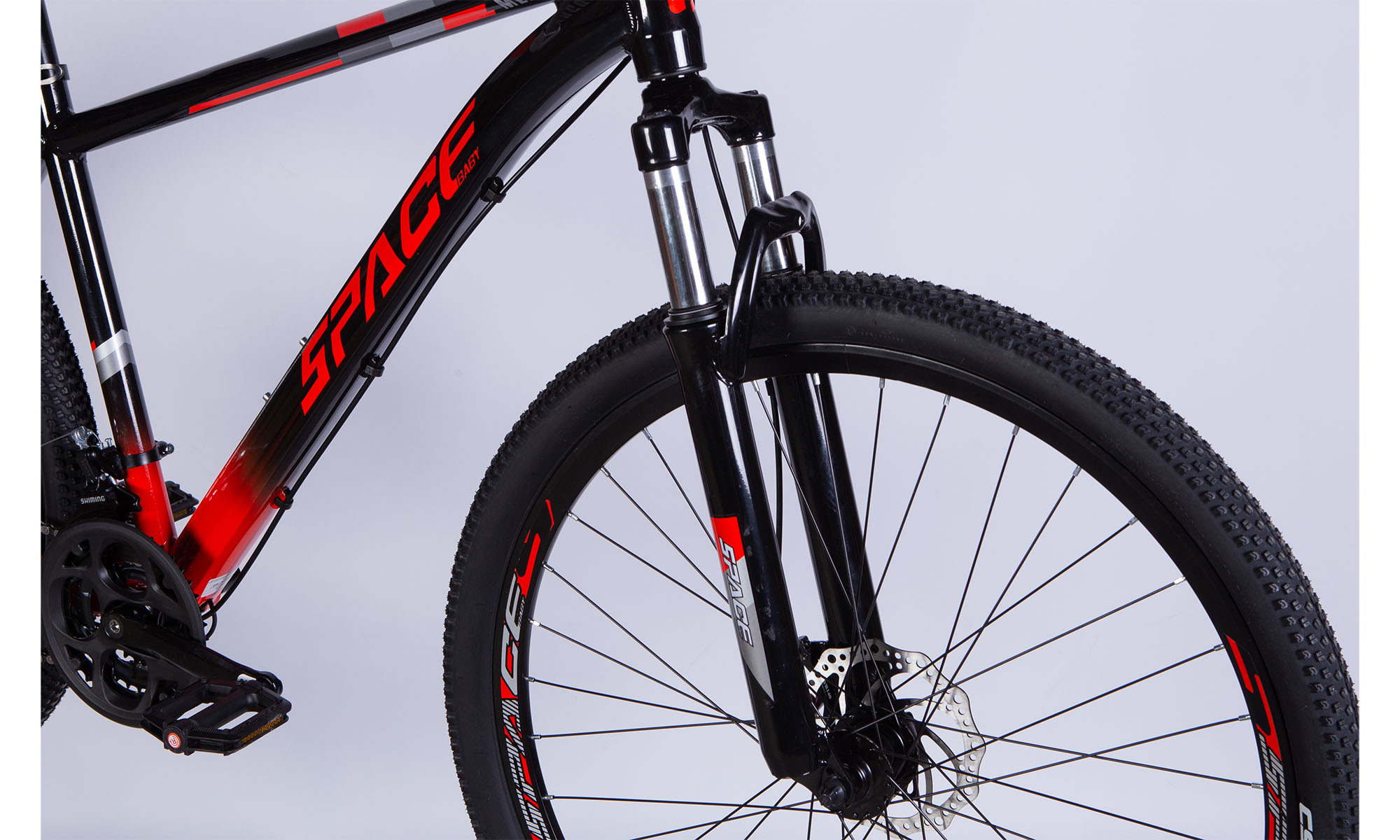 Велосипед SPACE MERCURY DD FR, 29", размер M, рама-18", 2025, черно-красный 2