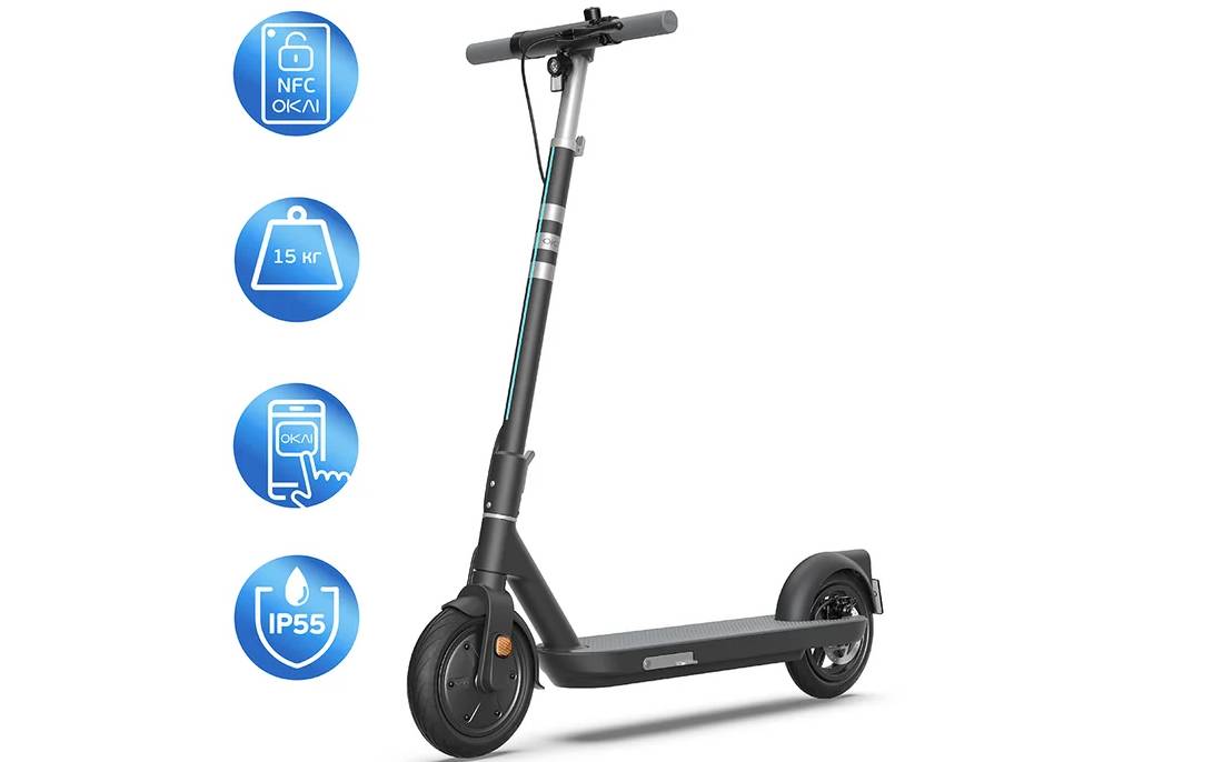 Электросамокат OKAI ES10-NEON Lite 9" 300(600)W, 7.8Ah, NFC, App, черный 