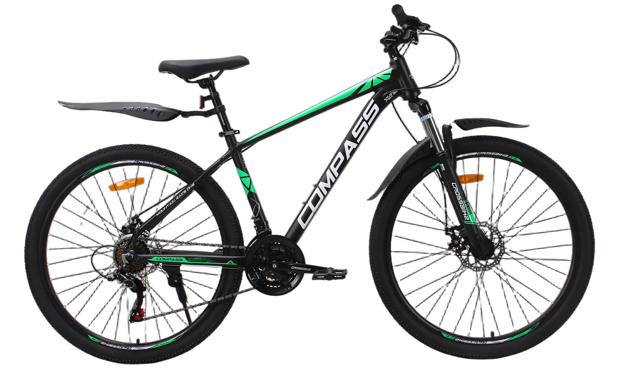 Велосипед CrossBike COMPASS 27.5", размер M, рама 17", год 2026, Черный-Зелёный 