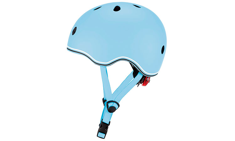 Шлем защитный детский GLOBBER GO UP LIGHTS, с фонариком, размер XS (45-51 см)  голубой