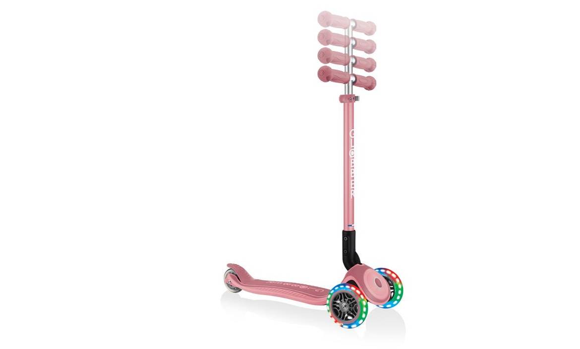Самокат GLOBBER PRIMO FOLDABLE PLUS LIGHTS, пастельно-рожевий, колеса з підсвічуванням, 3+ 4