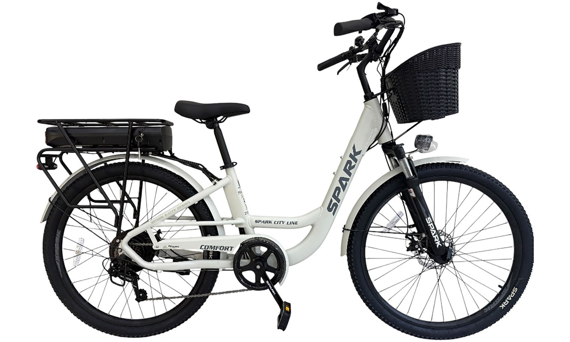 Велосипед з електромотором SPARK E-CITY COMFORT 26", розмір M, рама 17", рік 2026, 48V/500W/12,8Ah, світло-сірий 