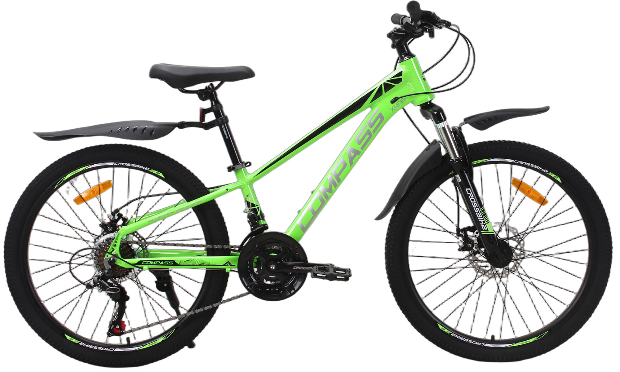 Велосипед CrossBike COMPASS 24", размер XXS, рама 11", год 2026, Зелёный-Чёрный 