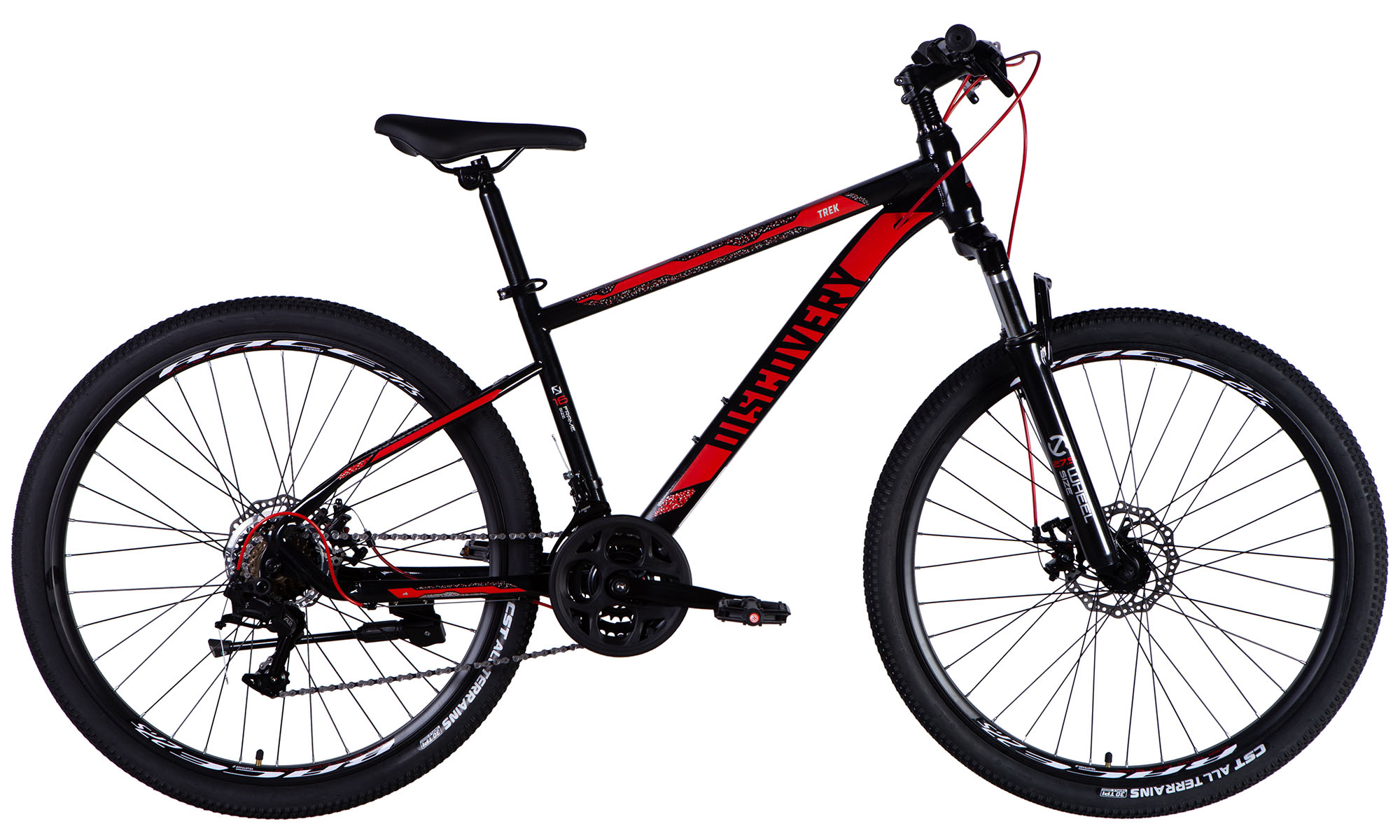Велосипед Discovery TREK DD FR 27.5", размер S, рама 16", год 2025, черно-красный 