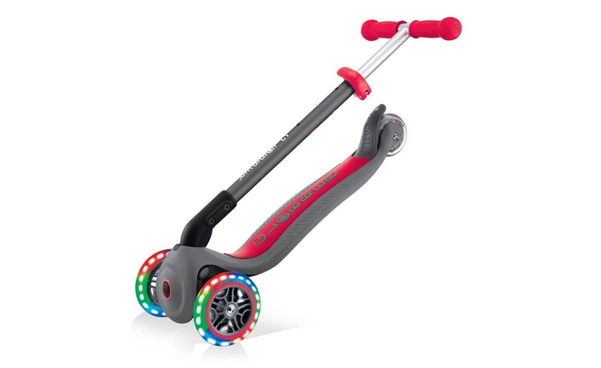 Фотография Самокат GLOBBER PRIMO FOLDABLE LIGHTS, серо-красный, колёса с подсветкой, 3+ 7