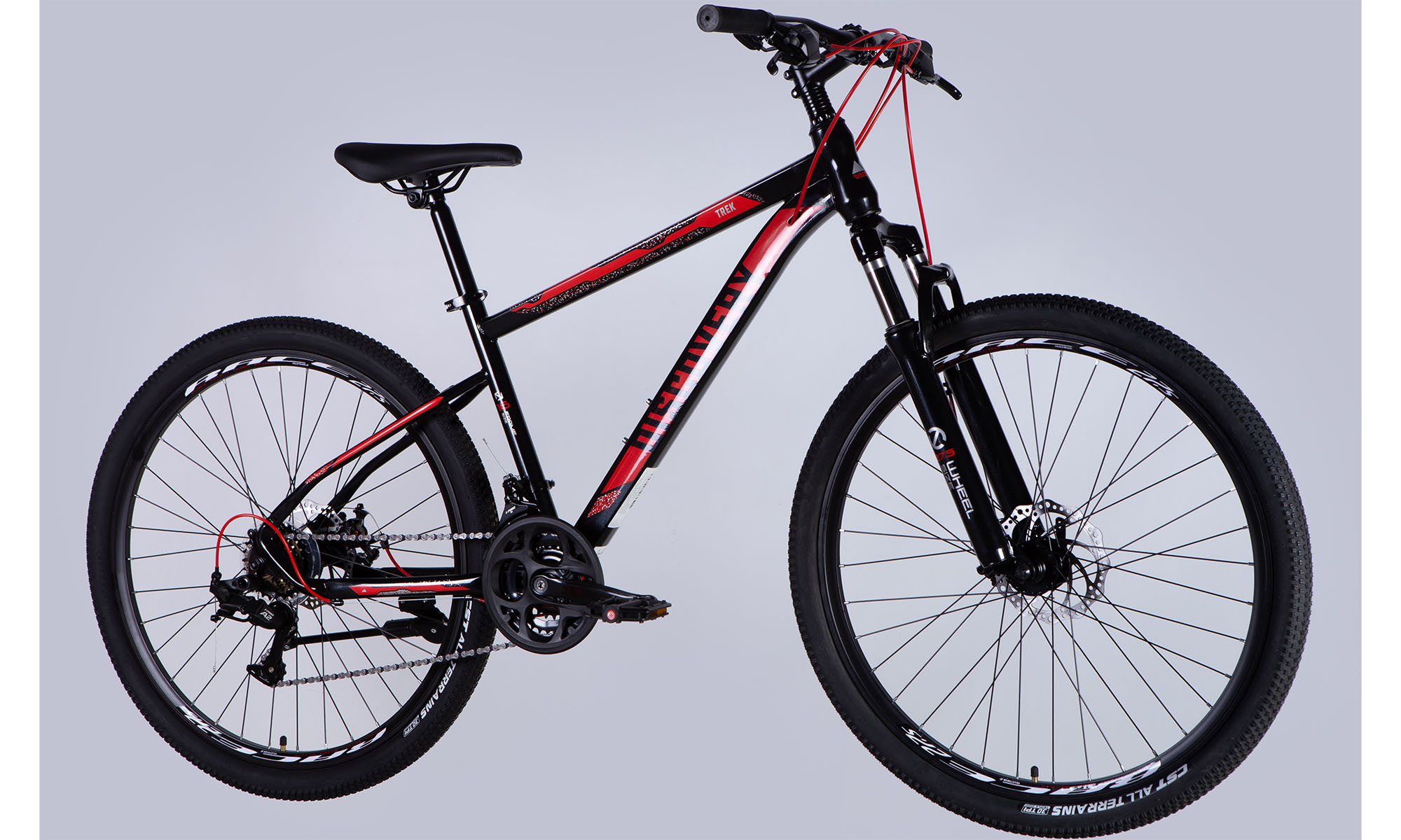 Велосипед Discovery TREK DD FR 27.5", размер S, рама 16", год 2025, черно-красный 4