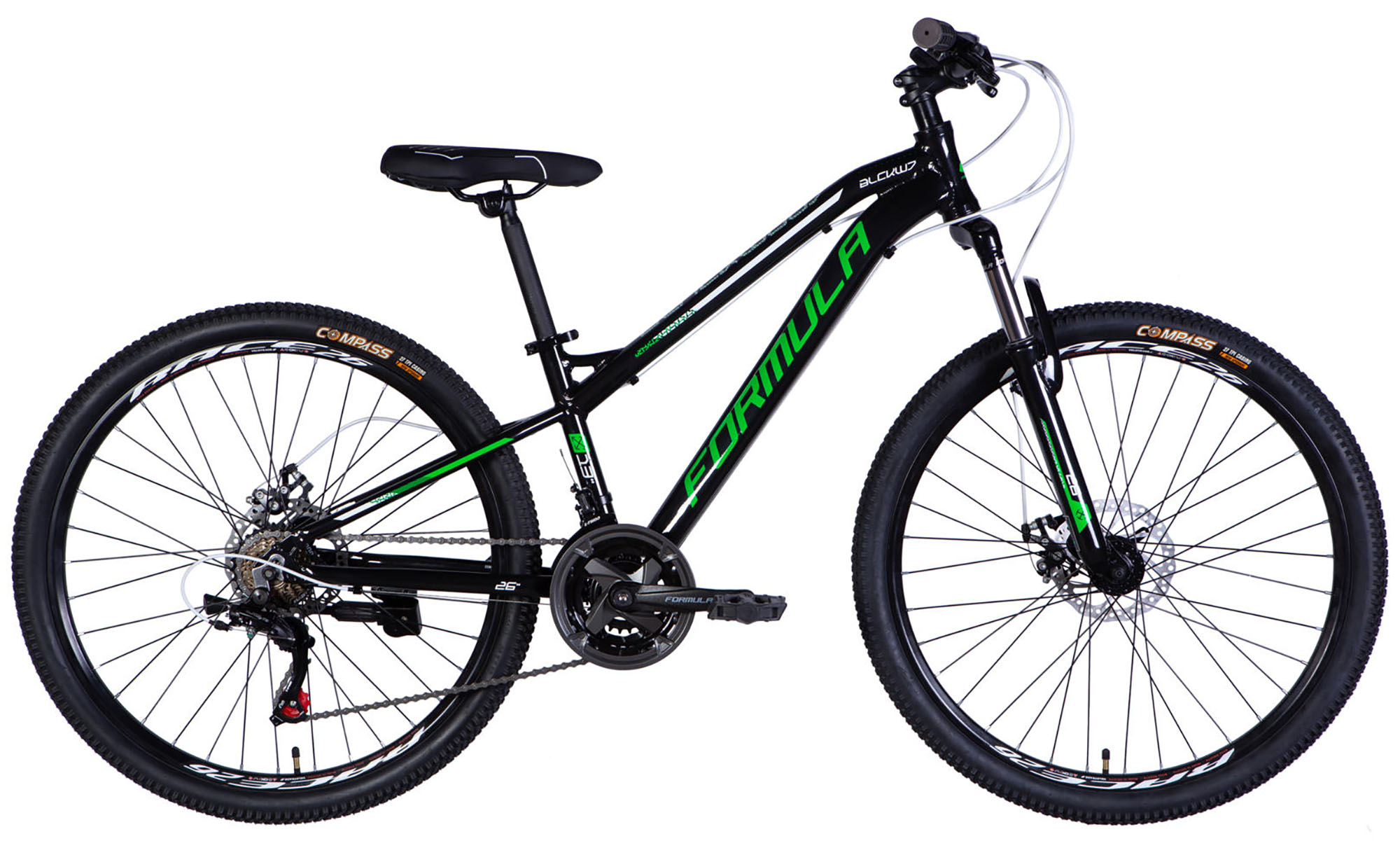 Велосипед Formula BLACKWOOD DD FR, 26", размер XS, рама 13", год 2026, черный с зеленым 